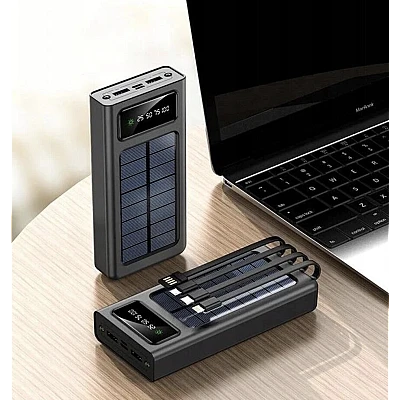 Baterie Externa 4 in 1 cu incarcare solara 10000mAh display digital si cabluri Baterie Externa 4 in 1 cu incarcare solara 10000mAh display digital si cabluri