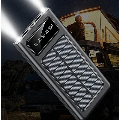 Baterie Externa 4 in 1 cu incarcare solara 10000mAh display digital si cabluri Baterie Externa 4 in 1 cu incarcare solara 10000mAh display digital si cabluri
