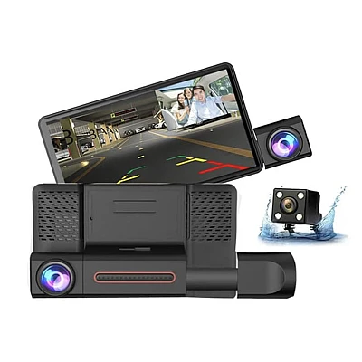 Camera auto de bord tripla Full HD 1080P 3 camere fata+interior+marsarier Senzor de coliziune G-senzor Filmare continua Vedere nocturna Camera auto de bord tripla Full HD 1080P 3 camere fata+interior+marsarier Senzor de coliziune G-senzor Filmare continua Vedere nocturna
