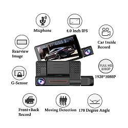 Camera auto de bord tripla Full HD 1080P 3 camere fata+interior+marsarier Senzor de coliziune G-senzor Filmare continua Vedere nocturna Camera auto de bord tripla Full HD 1080P 3 camere fata+interior+marsarier Senzor de coliziune G-senzor Filmare continua Vedere nocturna