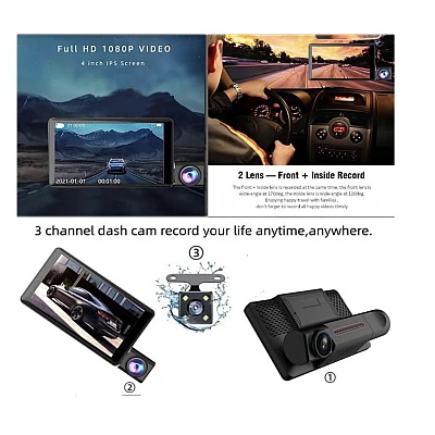 Camera auto de bord tripla Full HD 1080P 3 camere fata+interior+marsarier Senzor de coliziune G-senzor Filmare continua Vedere nocturna Camera auto de bord tripla Full HD 1080P 3 camere fata+interior+marsarier Senzor de coliziune G-senzor Filmare continua Vedere nocturna