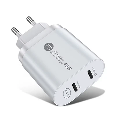 Incarcator de priza rapid PD cu USB C 2 porturi 40W Incarcator de priza rapid PD cu USB C 2 porturi 40W