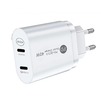 Incarcator de priza rapid PD cu USB C 2 porturi 40W Incarcator de priza rapid PD cu USB C 2 porturi 40W