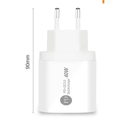 Incarcator de priza rapid PD cu USB C 2 porturi 40W Incarcator de priza rapid PD cu USB C 2 porturi 40W