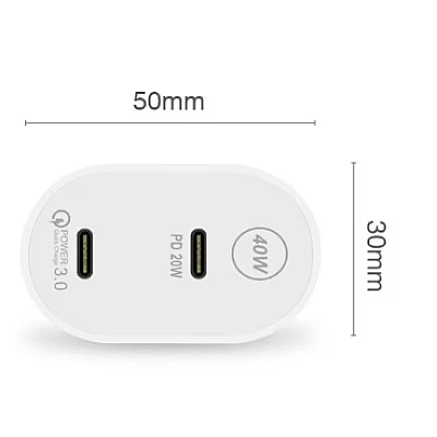 Incarcator de priza rapid PD cu USB C 2 porturi 40W Incarcator de priza rapid PD cu USB C 2 porturi 40W