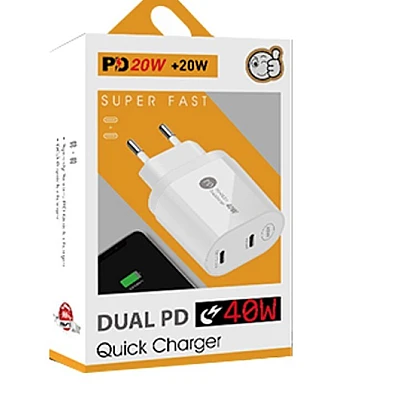 Incarcator de priza rapid PD cu USB C 2 porturi 40W Incarcator de priza rapid PD cu USB C 2 porturi 40W