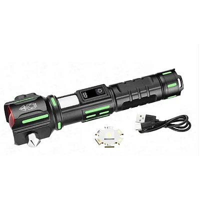 Lanterna aluminiu RTY 827 cu LED 30W incarcare USB acumulator 18650 lampa COB Ciocan de Urgenta si Cutter Lanterna aluminiu RTY 827 cu LED 30W incarcare USB acumulator 18650 lampa COB Ciocan de Urgenta si Cutter