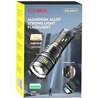 Lanterna profesionala COBA G401Y putere 300W fiabilitate si tehnologie avansata 4 acumulatori 18650 Incarcare USB Lanterna profesionala COBA G401Y putere 300W fiabilitate si tehnologie avansata 4 acumulatori 18650 Incarcare USB