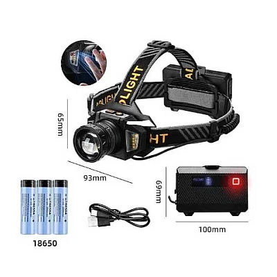 Lanterna de cap T503C cu 3 Acumulatori 18650 senzor miscare zoom lumina alba sau galbena Indicator Baterie