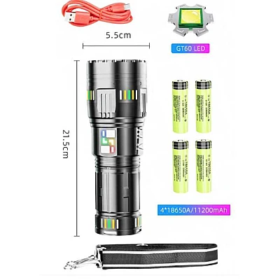 Lanterna profesionala BL G601 putere 300W fiabilitate 4 acumulatori 18650 Incarcare USB 5km Lanterna profesionala BL G601 putere 300W fiabilitate 4 acumulatori 18650 Incarcare USB 5km