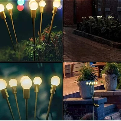 Lampa solara cu 6 Bulbi ALB CALD de gradina tip licurici Lampa solara cu 6 Bulbi ALB CALD de gradina tip licurici
