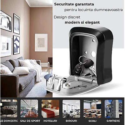 Cutie cu cifru pentru depozitare chei montare pe perete Regim Hotelier plastic Cutie cu cifru pentru depozitare chei montare pe perete Regim Hotelier plastic