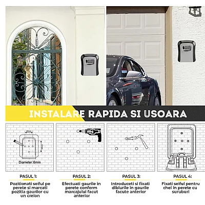 Cutie cu cifru pentru depozitare chei montare pe perete Regim Hotelier plastic Cutie cu cifru pentru depozitare chei montare pe perete Regim Hotelier plastic