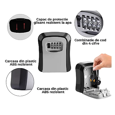 Cutie cu cifru pentru depozitare chei montare pe perete Regim Hotelier plastic Cutie cu cifru pentru depozitare chei montare pe perete Regim Hotelier plastic