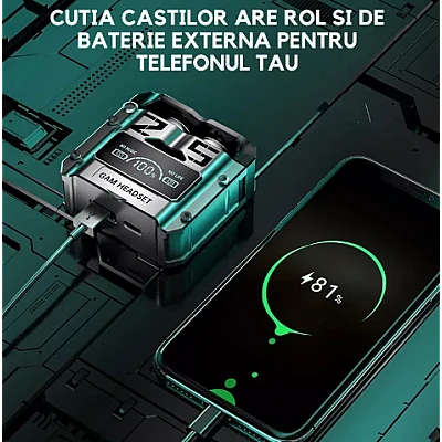 Casti Wireless M25 Bluetooth 5.3 Waterproof Standby 280h Incarcare rapida LED Display Casti Wireless M25 Bluetooth 5.3 Waterproof Standby 280h Incarcare rapida LED Display