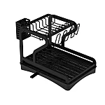 Scurgator vase cu suport de tacamuri si pahare negru 2 niveluri tava scurgere MZY 1139A