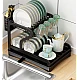 Scurgator vase cu suport de tacamuri si pahare negru 2 niveluri tava scurgere MZY 1139A Scurgator vase cu suport de tacamuri si pahare negru 2 niveluri tava scurgere MZY 1139A