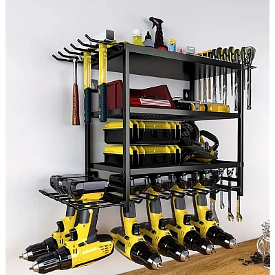 Raft pentru scule si unelte MZY 859 din metal cu montare pe perete cu 4 compartimente de depozitare carlige pentru agatare Raft pentru scule si unelte MZY 859 din metal cu montare pe perete cu 4 compartimente de depozitare carlige pentru agatare