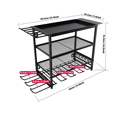 Raft pentru scule si unelte MZY 859 din metal cu montare pe perete cu 4 compartimente de depozitare carlige pentru agatare Raft pentru scule si unelte MZY 859 din metal cu montare pe perete cu 4 compartimente de depozitare carlige pentru agatare