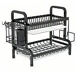 Raft scurgator de vase etajat cu multiple spatii depozitare 2 Nivele Negru