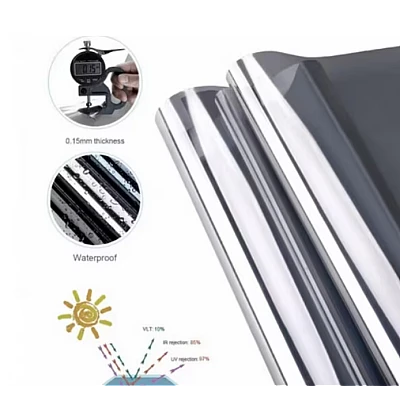 Folie Reflexiva protectie Geamuri montare pe interior cu efect de oglinda si protectie solara UV Argintie 45 x 300 cm Folie Reflexiva protectie Geamuri montare pe interior cu efect de oglinda si protectie solara UV Argintie 45 x 300 cm