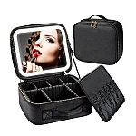 Geanta pentru cosmetice cu oglinda si lumina LED compartiment separat pentru pensule