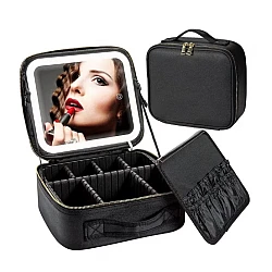 Geanta pentru cosmetice cu oglinda si lumina LED compartiment separat pentru pensule