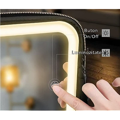 Geanta pentru cosmetice cu oglinda si lumina LED compartiment separat pentru pensule Geanta pentru cosmetice cu oglinda si lumina LED compartiment separat pentru pensule