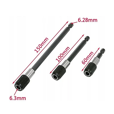 Set 3 prelungitoare pentru surubelnita 60mm 100mm 150mm negru Set 3 prelungitoare pentru surubelnita 60mm 100mm 150mm negru