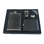 Set cadou format din 4 piese plosca palnie pahar tip shot si tabachera NEGRU CU MODEL