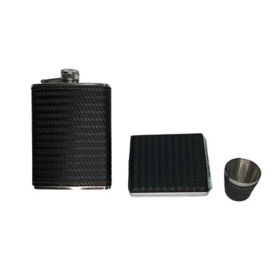 Set cadou format din 4 piese plosca palnie pahar tip shot si tabachera NEGRU CU MODEL Set cadou format din 4 piese plosca palnie pahar tip shot si tabachera NEGRU CU MODEL