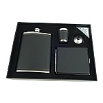 Set cadou format din 4 piese plosca palnie pahar tip shot si tabachera NEGRU SIMPLU