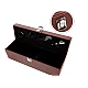 Cutie pentru Vin cu 4 Accesorii Tirbuson taietor capison inel dop metalic PIELE MARO Cutie pentru Vin cu 4 Accesorii Tirbuson taietor capison inel dop metalic PIELE MARO