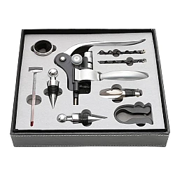 Set premium accesorii profesionale pentru vin in cutie de lemn 9 elemente kitul somelierului