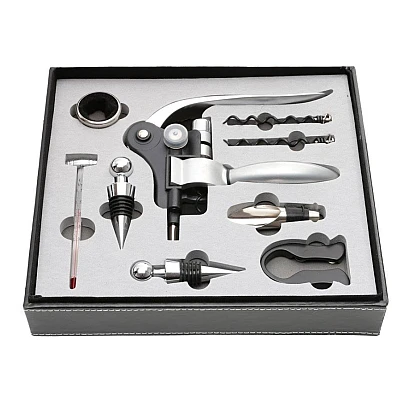 Set premium accesorii profesionale pentru vin in cutie de lemn 9 elemente kitul somelierului Set premium accesorii profesionale pentru vin in cutie de lemn 9 elemente kitul somelierului