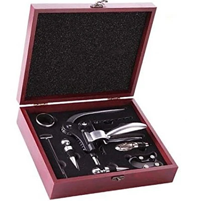 Set premium accesorii profesionale pentru vin in cutie de lemn 9 elemente kitul somelierului Set premium accesorii profesionale pentru vin in cutie de lemn 9 elemente kitul somelierului