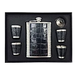 Set Cadou Plosca cu 4 Pahare si palnie model NEGRU cu ARGINTIU