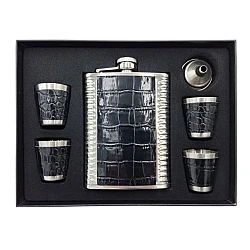 Set Cadou Plosca cu 4 Pahare si palnie model NEGRU cu ARGINTIU