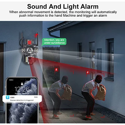 Camera de supraveghere 3 IN 1 M145 Tripla 6K cu 6 Megapixeli Wireless Rotire automata Inteligent tracking Supravegheaza 3 zone simultan Camera de supraveghere 3 IN 1 M145 Tripla 6K cu 6 Megapixeli Wireless Rotire automata Inteligent tracking Supravegheaza 3 zone simultan
