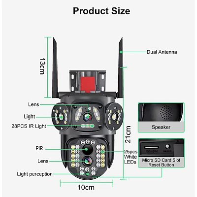 Camera de supraveghere 3 IN 1 M145 Tripla 6K cu 6 Megapixeli Wireless Rotire automata Inteligent tracking Supravegheaza 3 zone simultan Camera de supraveghere 3 IN 1 M145 Tripla 6K cu 6 Megapixeli Wireless Rotire automata Inteligent tracking Supravegheaza 3 zone simultan
