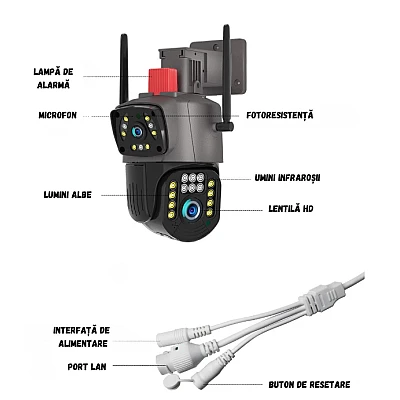 Camera de supraveghere FullHd 4MP PTZ WiFi exterior/interior Night Vision Color Comunicare bidirectionala Intelligent tracking Camera de supraveghere FullHd 4MP PTZ WiFi exterior/interior Night Vision Color Comunicare bidirectionala Intelligent tracking