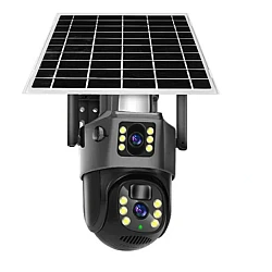 Camera Supraveghere cu Panou Solar 4G PTZ Dual Lens Exterior Rezolutie 2K zoom 10x Optic vedere nocturna GRI