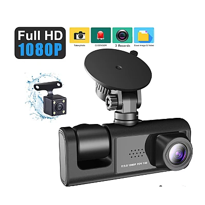 Camera Auto Dvr de Bord Full Hd 1080p Camp Vizual Ultra Larg de 170 grade Ecran Lcd 3 Lentile