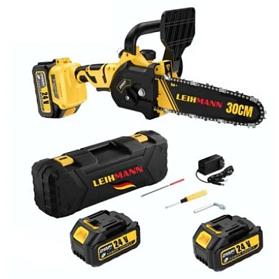 Drujba electrica LEIHMANN lama 30CM cu 2 acumulatori 24V 5AH galben cu negru Drujba electrica LEIHMANN lama 30CM cu 2 acumulatori 24V 5AH galben cu negru