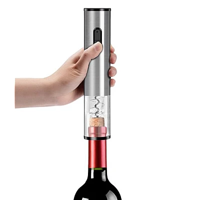 Tirbuson electric pentru sticle de vin cu dispozitiv inlaturare sigiliu Argintiu Tirbuson electric pentru sticle de vin cu dispozitiv inlaturare sigiliu Argintiu