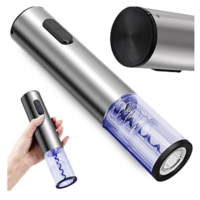 Tirbuson electric pentru sticle de vin cu dispozitiv inlaturare sigiliu Argintiu Tirbuson electric pentru sticle de vin cu dispozitiv inlaturare sigiliu Argintiu