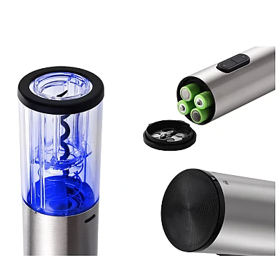Tirbuson electric pentru sticle de vin cu dispozitiv inlaturare sigiliu Argintiu Tirbuson electric pentru sticle de vin cu dispozitiv inlaturare sigiliu Argintiu