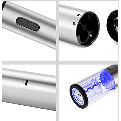 Tirbuson electric pentru sticle de vin cu dispozitiv inlaturare sigiliu Argintiu Tirbuson electric pentru sticle de vin cu dispozitiv inlaturare sigiliu Argintiu