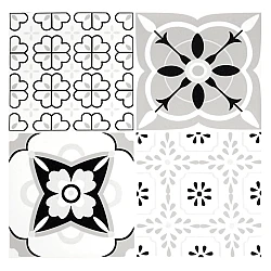 Set 12 placi autocolante din vinil 30 x 30 cm rezistente la apa model FLORAL ALB NEGRU DP0202