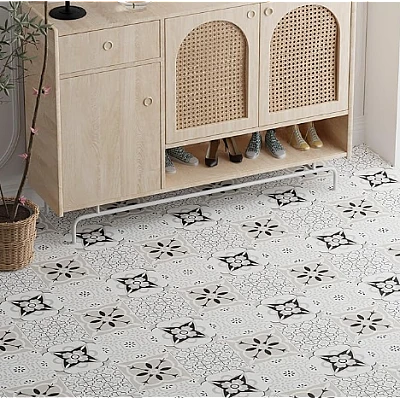 Set 12 placi autocolante din vinil 30 x 30 cm rezistente la apa model FLORAL ALB NEGRU DP0202 Set 12 placi autocolante din vinil 30 x 30 cm rezistente la apa model FLORAL ALB NEGRU DP0202